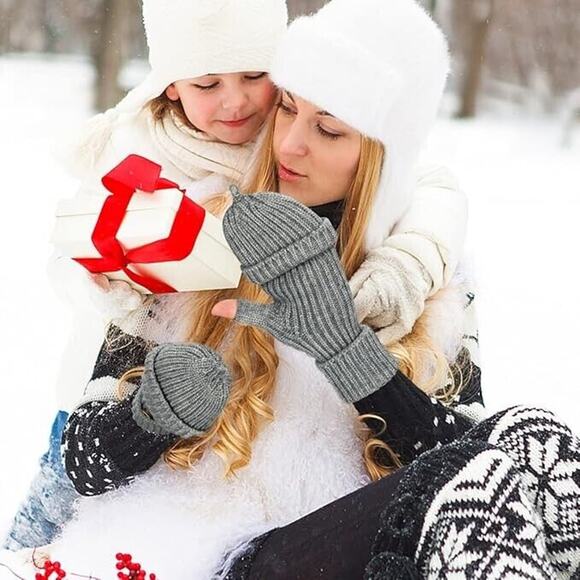 Women's Winter Fingerless Gloves Warm Flip Typing Gloves Knitted Convertible Glo - Picture 4 of 4